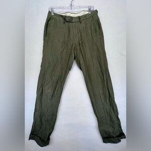 J Crew Baird Mcnutt Irish Linen Cuffed Pants Slim Fit Mens 29X 32 , Dark Green